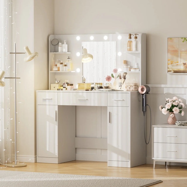 Desser For Bedroom Vanity Desk with Mirror and Lights Adjustable Brightness with 2 Storage