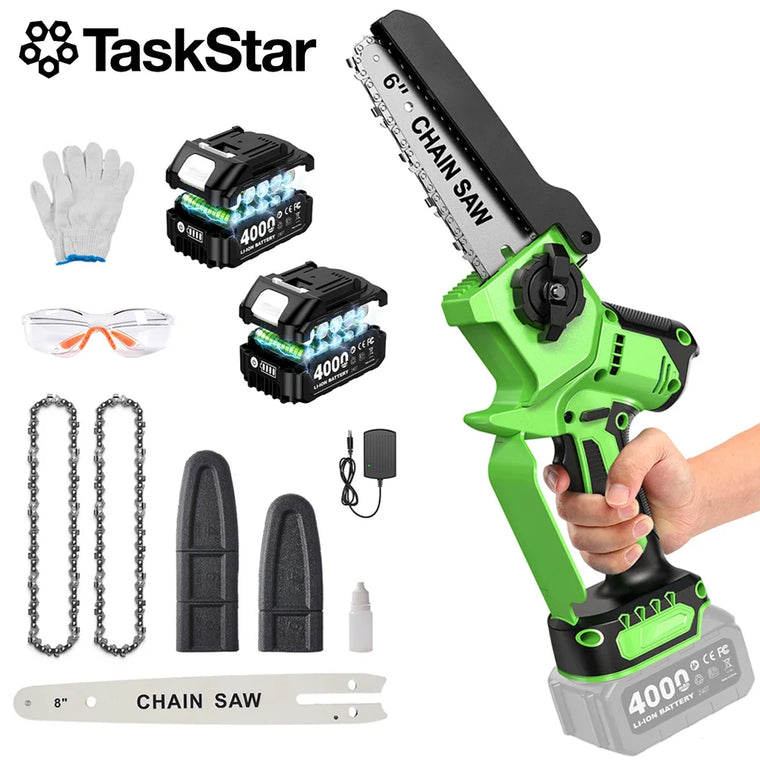 TaskStar 6/8-Inch Brushless Mini Chainsaw with Dual 4000mAh Batteries