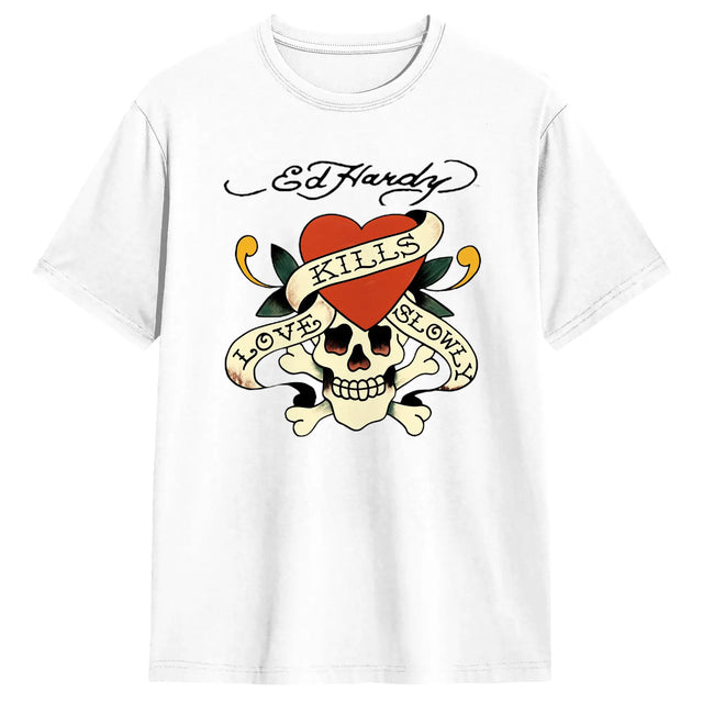 E-Eds Hardys Love Kills Slowly T-Shirt Men Novelty Cotton Tees Crew Neck Short Sleeve T-Shirt