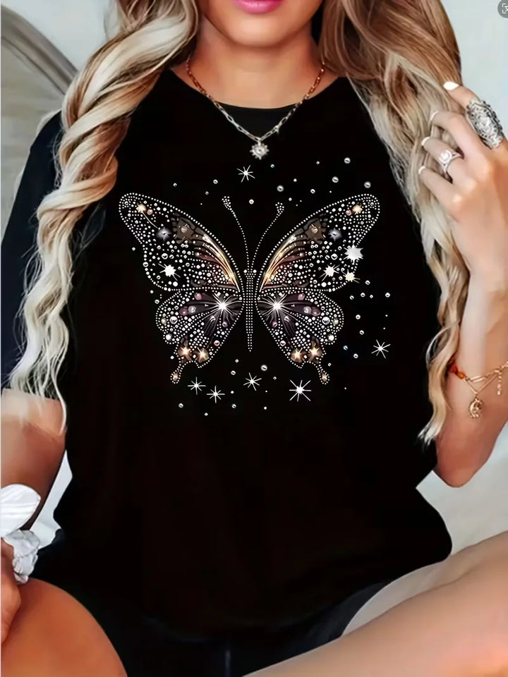 Women's Butterfly Cotton Graphic T-Shirt – Plus Size