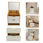 2-in-1 Compact Vanity Nightstand with Flip Mirror, Stool & 3 Drawers – product detail 8