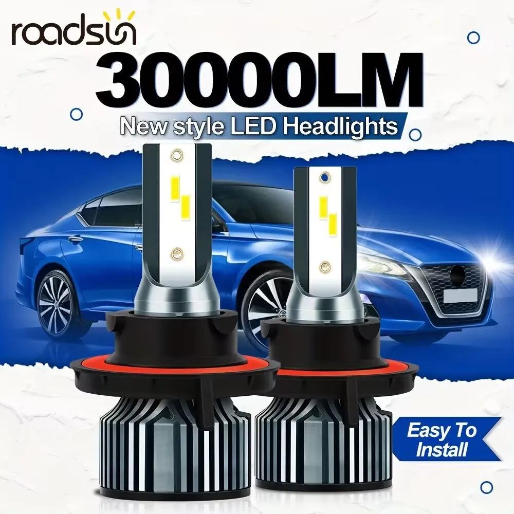Roadsun 300W 30,000LM LED Headlight Bulb Pair, 6500K White – featured product image