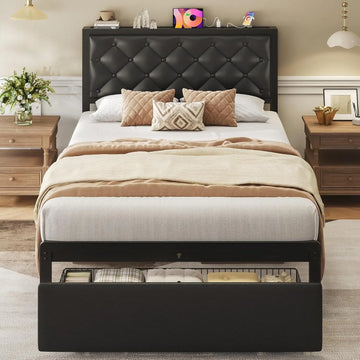 Twin Bed Frame with Storage Drawer