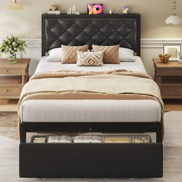 Twin Bed Frame with Storage Drawer