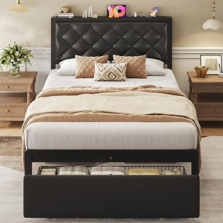 Twin Bed Frame with Storage Drawer