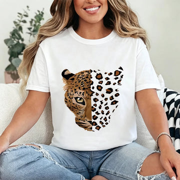 Women's Leopard Face Cotton Graphic T-Shirt