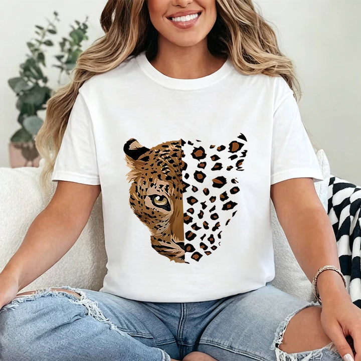 Women's Leopard Face Cotton Graphic T-Shirt