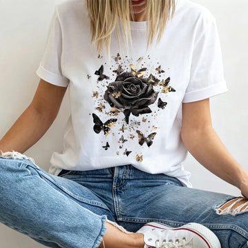 Women's Butterfly Cotton Graphic T-Shirt – Plus Size