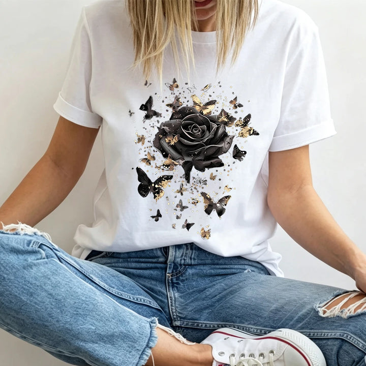 Women's Butterfly Cotton Graphic T-Shirt – Plus Size