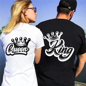 King Queen Crown Print Lover Couples T-Shirt Harajuku Women T-Shirt Crown Couple Matching