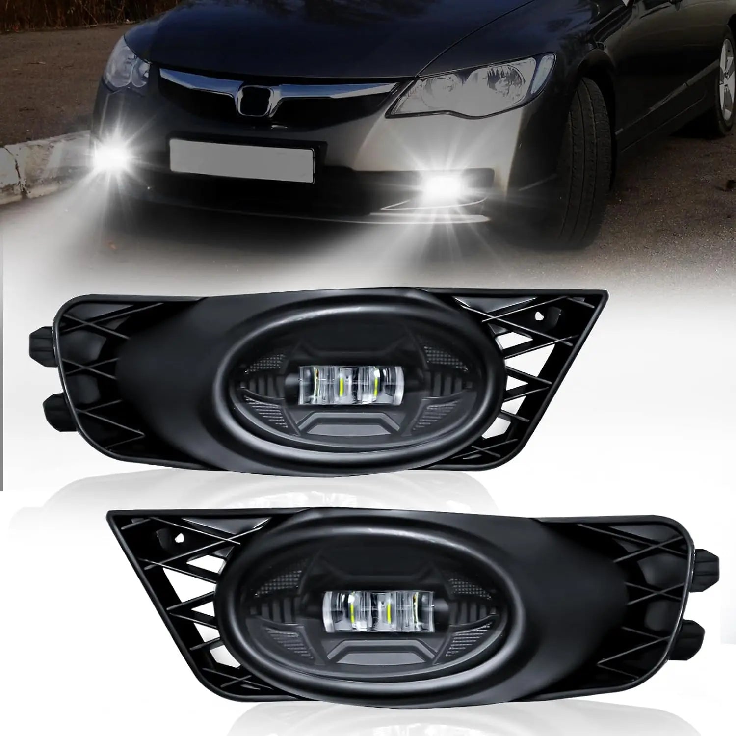 LED Fog Light for Honda Civic 4-Door Sedan 2009 2010 2011 Front Bumper Driving Light Kit Fog Lamp Replacement with Wiring Harness product image