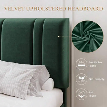 Full/Queen/King Size Platform Bed Frame, Velvet Upholstered Bed With Adjustable Headboard