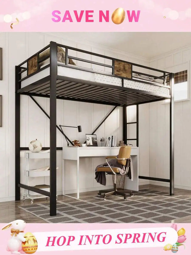 Metal Twin Size Loft Bed Frame With Stairs & Full-Length Guardrail, Space-Saving