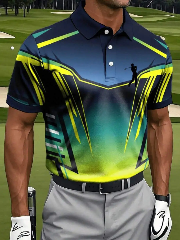 Men's Triangle Geometric Mix Short Sleeve Polo Shirt Three-Button Quick-Dry Moisture-Wicking