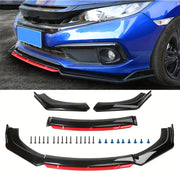 3-Piece Universal Front Bumper Lip Splitter Kit in Black & Red – featured product image