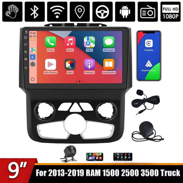 9-Inch Android 13 Car Stereo for 2013–2019 Dodge Ram – Wireless CarPlay, Android Auto, GPS & Wi-Fi