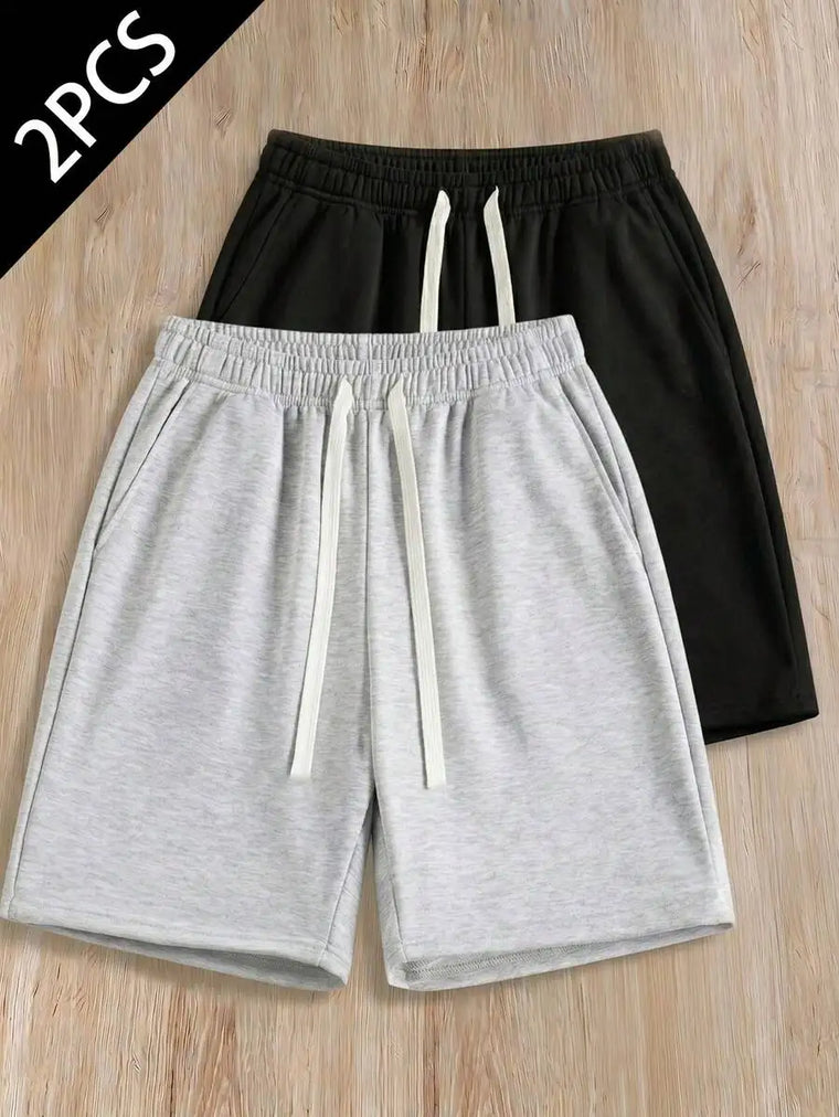2pcs/Pack Men's Sports Fashion Casual Knit Drawstring Waist Shorts, Basketball Shorts