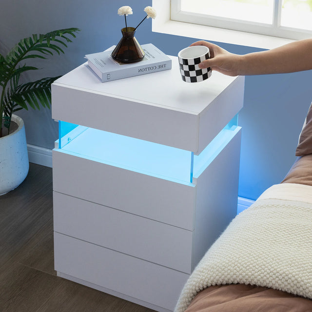 Cubehom LED Nightstand, Modern Night Stand with 4 Drawers, Tall Nightstand