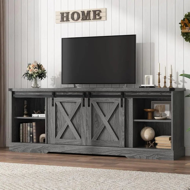 Grey 70-80 Inch TV Stand with Sliding Barn Door