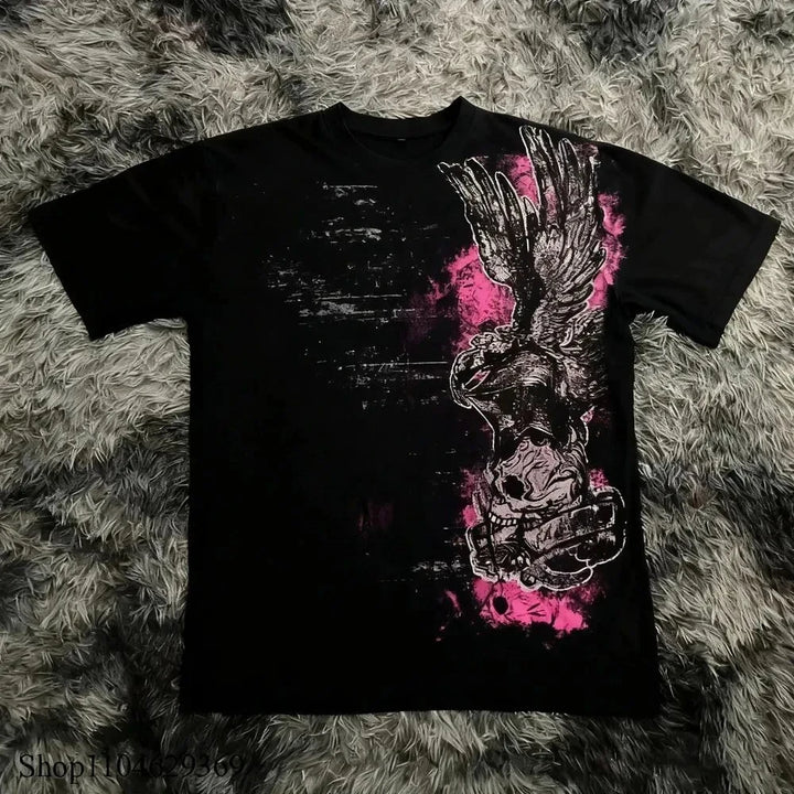 Men’s Gothic Y2K Cotton T-Shirt – Oversized Streetwear Tee