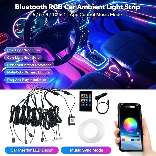 5-in-1/9-in-1 RGB Car Ambient Light Kit with App & Music Sync