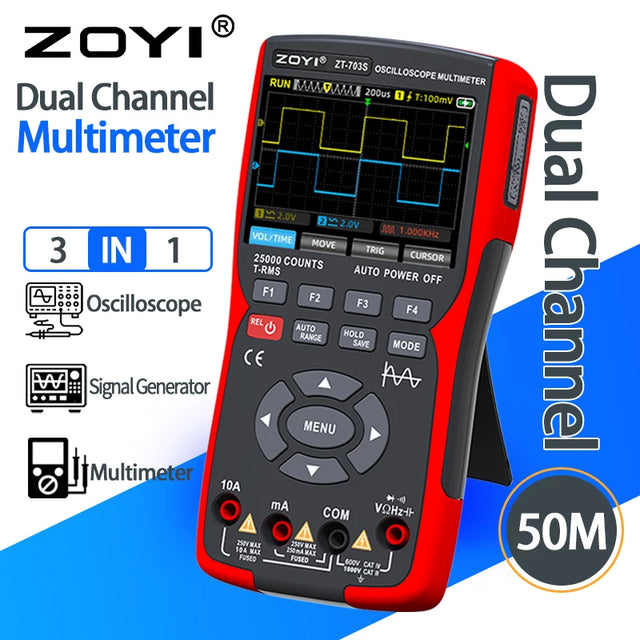 ZOYI ZT-703S 50MHz Handheld Oscilloscope, Multimeter & Signal Generator