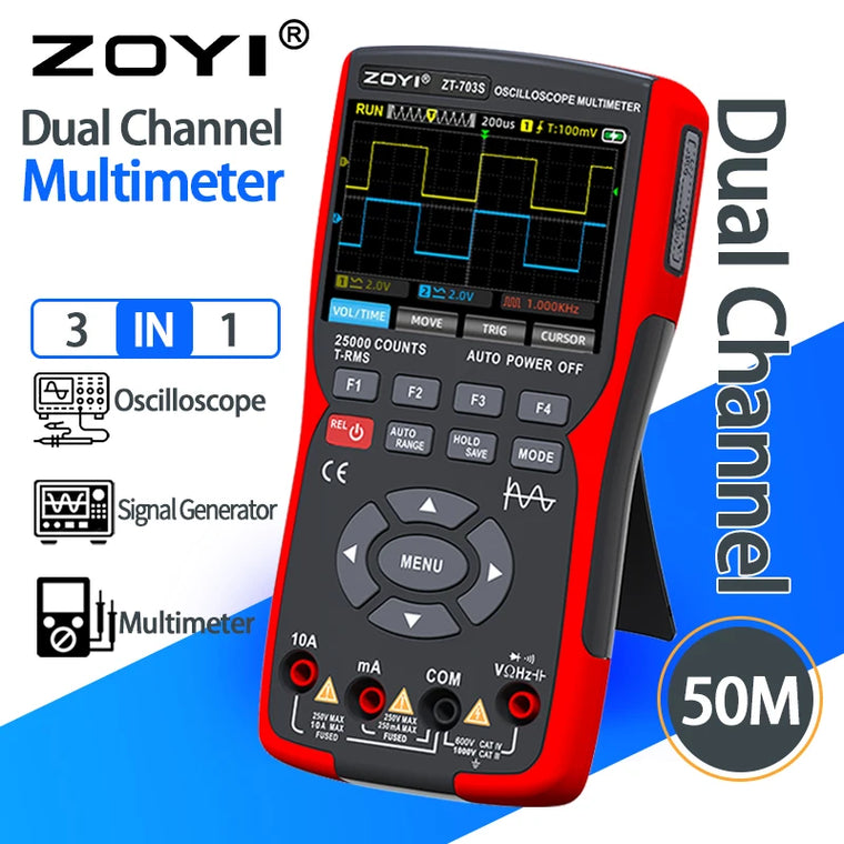 ZOYI ZT-703S 50MHz Handheld Oscilloscope, Multimeter & Signal Generator
