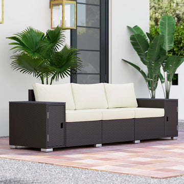 Wicker Outdoor Couch with Storage, Thickened Cushions