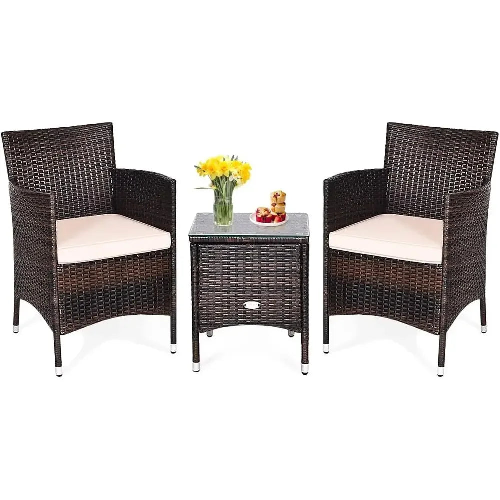3-Piece Outdoor Wicker Patio Set with Cushions & Glass-Top Coffee Table – featured product image