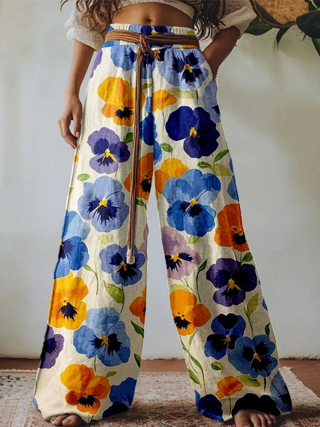 Women's printed wide-leg pants, made of breathable fabric