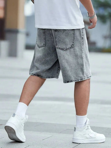 Men's Slant Pocket Denim Shorts Summer Plain Jorts Baggy Light Grey For Husband