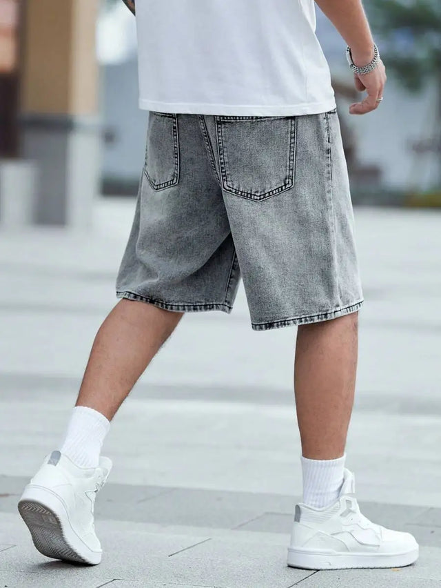 Men's Slant Pocket Denim Shorts Summer Plain Jorts Baggy Light Grey For Husband