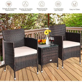 3-Piece Outdoor Wicker Patio Set with Cushions & Glass-Top Coffee Table – product detail 4