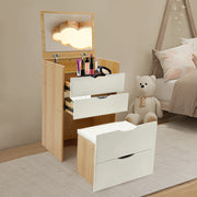 2-in-1 Compact Vanity Nightstand with Flip Mirror, Stool & 3 Drawers – product detail 3