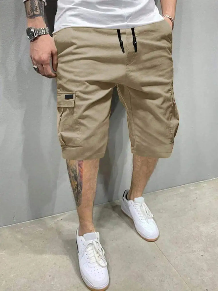 Classic Design Cargo Shorts, Men's Casual Multi-Pocket Drawstring Waist Cargo Shorts