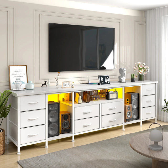 75.5" TV Stand with 10 Drawers & 2 Wood Shelves - Supports 85" TVs, LED Mood Lighting