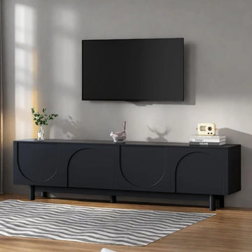 Arched TV Stand with Solid Wood Legs, Adjustable Shelves & Cable Management for Living Room