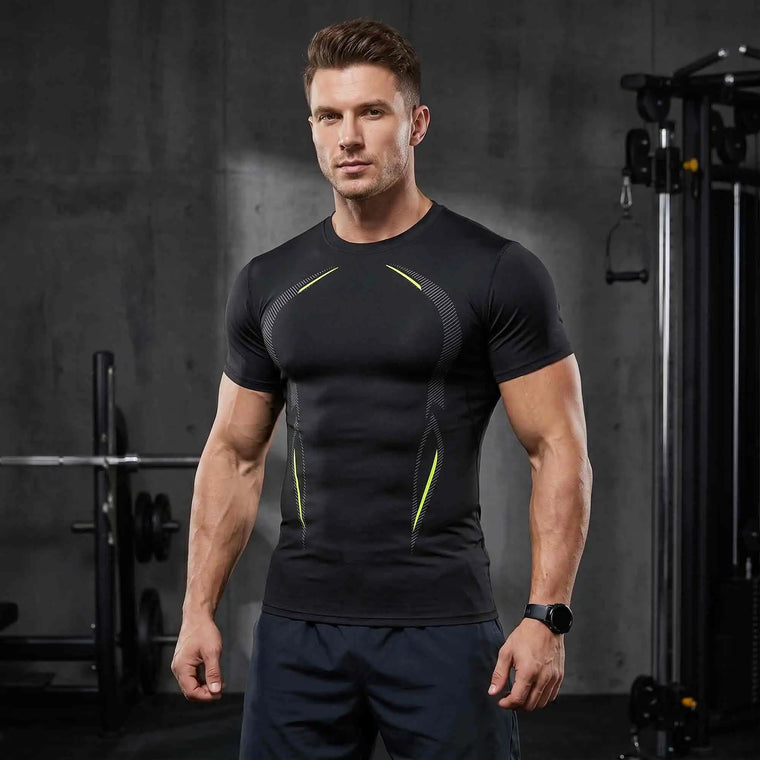 3-Pack Men's Compression Shirts Short Sleeve Gym Baselayer Tops Contour Line Workout Tees