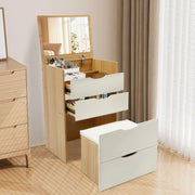 2-in-1 Compact Vanity Nightstand with Flip Mirror, Stool & 3 Drawers – featured product image