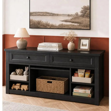 65 TV Stand with Storage Drawers, Shelves & Cubby, for Living Room or Bedroom