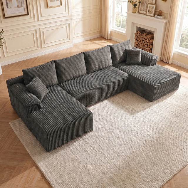 Oversized Vertical Striped Corduroy Modular Sofa