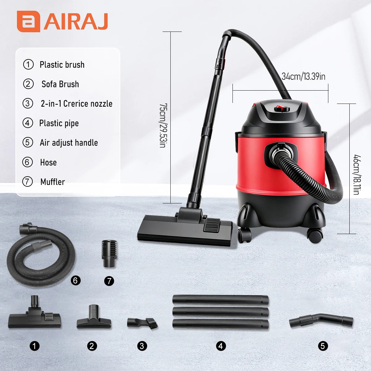 AIRAJ 5-Gallon 1200W Wet/Dry/Blow Shop Vacuum – product detail 6