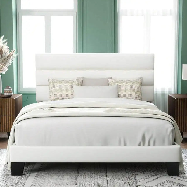 Twin/Full/Queen/King Size Platform Bed Frame With Fabric Upholstered Headboard And Wooden Slats