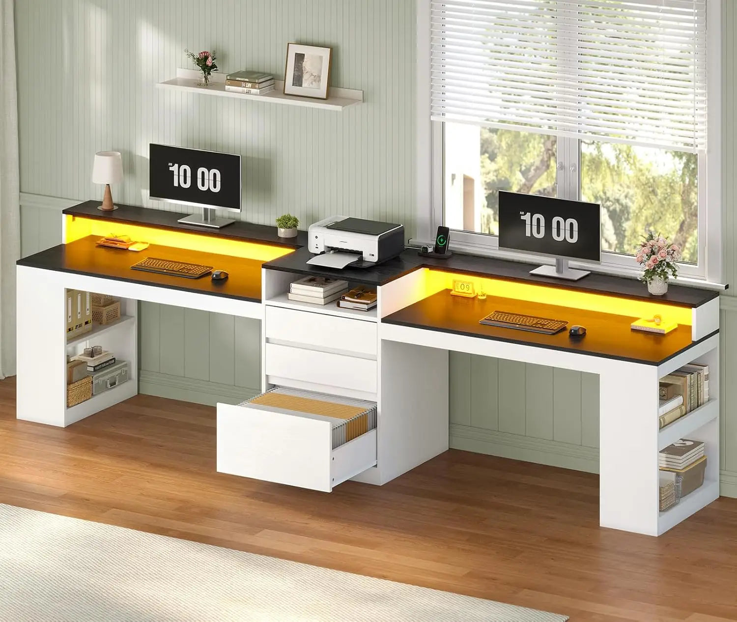 96.6-Inch Two-Person Gaming Desk with LED Lights, Power Outlets & Storage – product detail 7