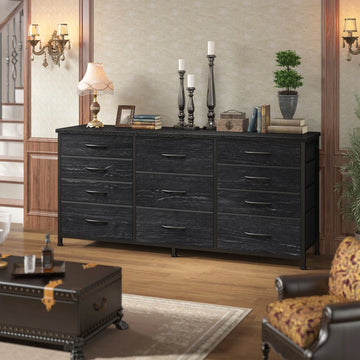 55" TV Stand with 11 Fabric Drawers - Sturdy Metal Frame & Wood Top - Dresser for Bedroom