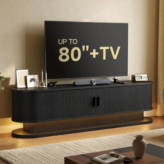 80 Inch TV Stand with LED Lights, Storage