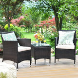 3-Piece Outdoor Wicker Patio Set with Cushions & Glass-Top Coffee Table – product detail 2