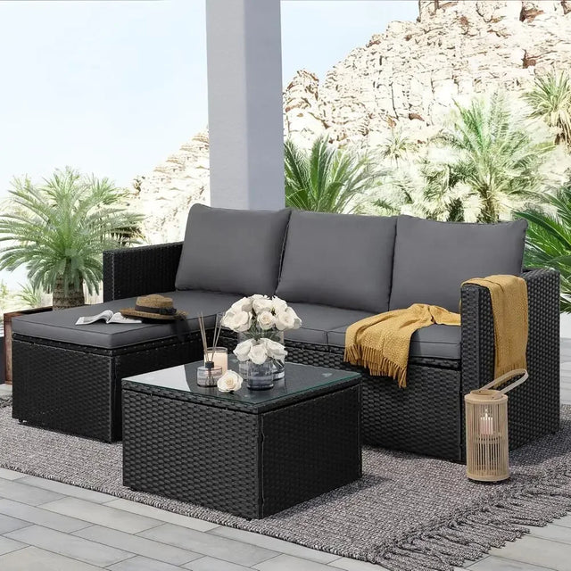 3-Piece Outdoor Sectional Sofa Set with Detachable Cushions