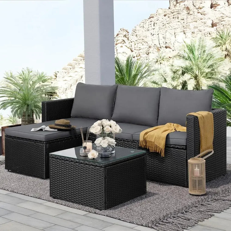 3-Piece Outdoor Sectional Sofa Set with Detachable Cushions