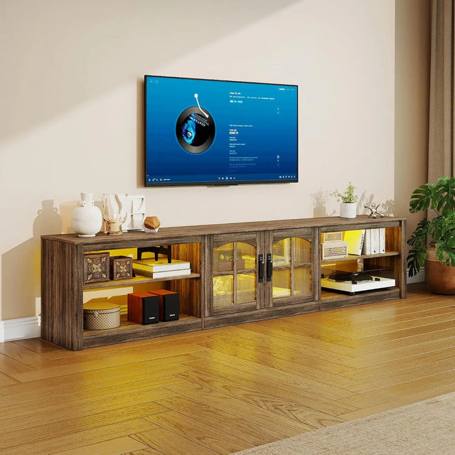 78" Farmhouse TV Stand for 75 Inch TV with LED Lights